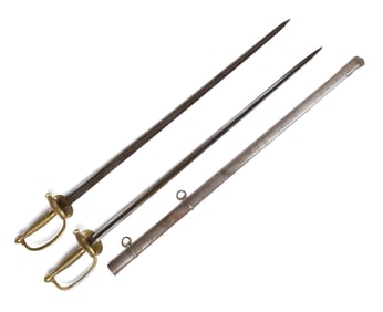 TWO 19TH C. AMERICAN BRASS HILTED SWORDS.