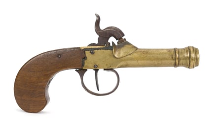 ANTIQUE BRASS PERCUSSION BOOT PISTOL.