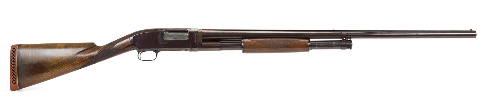 WINCHESTER MODEL 12 PUMP ACTION SHOTGUN. : T-595, Winchester model 12 pump action 12 gauge shotgun, with 30” barrel full choke deluxe wood and takedown, Mfd. 1928. Serial #560918. NICS Background check required unless FFL or C&R exempt, 