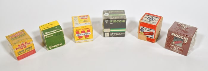 VINTAGE AMMUNITION, 410 GAUGE AND OTHER, 6 BOXES.