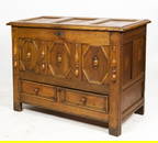 17TH C. PILGRIM PERIOD OAK PANELED CHEST.