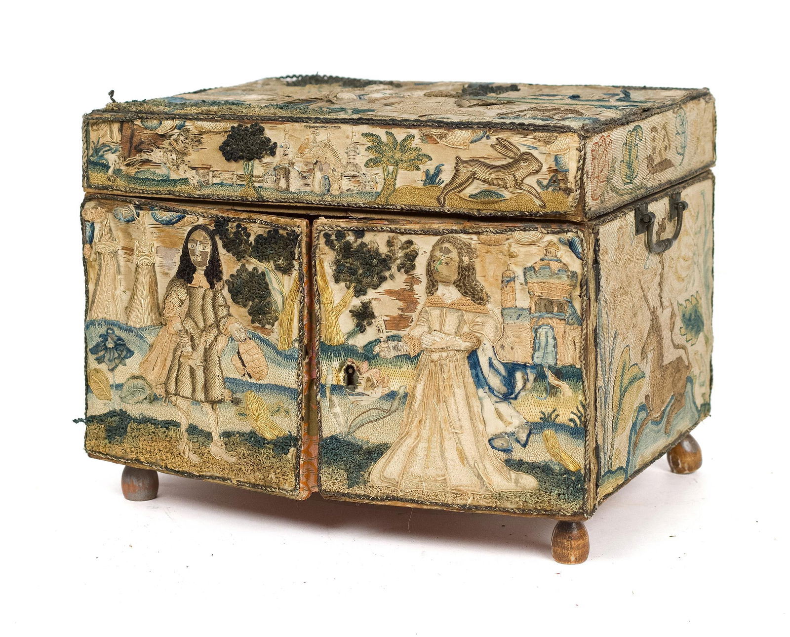 17TH C. CHARLES II NEEDLEWORK CASKET. (1 of 10)