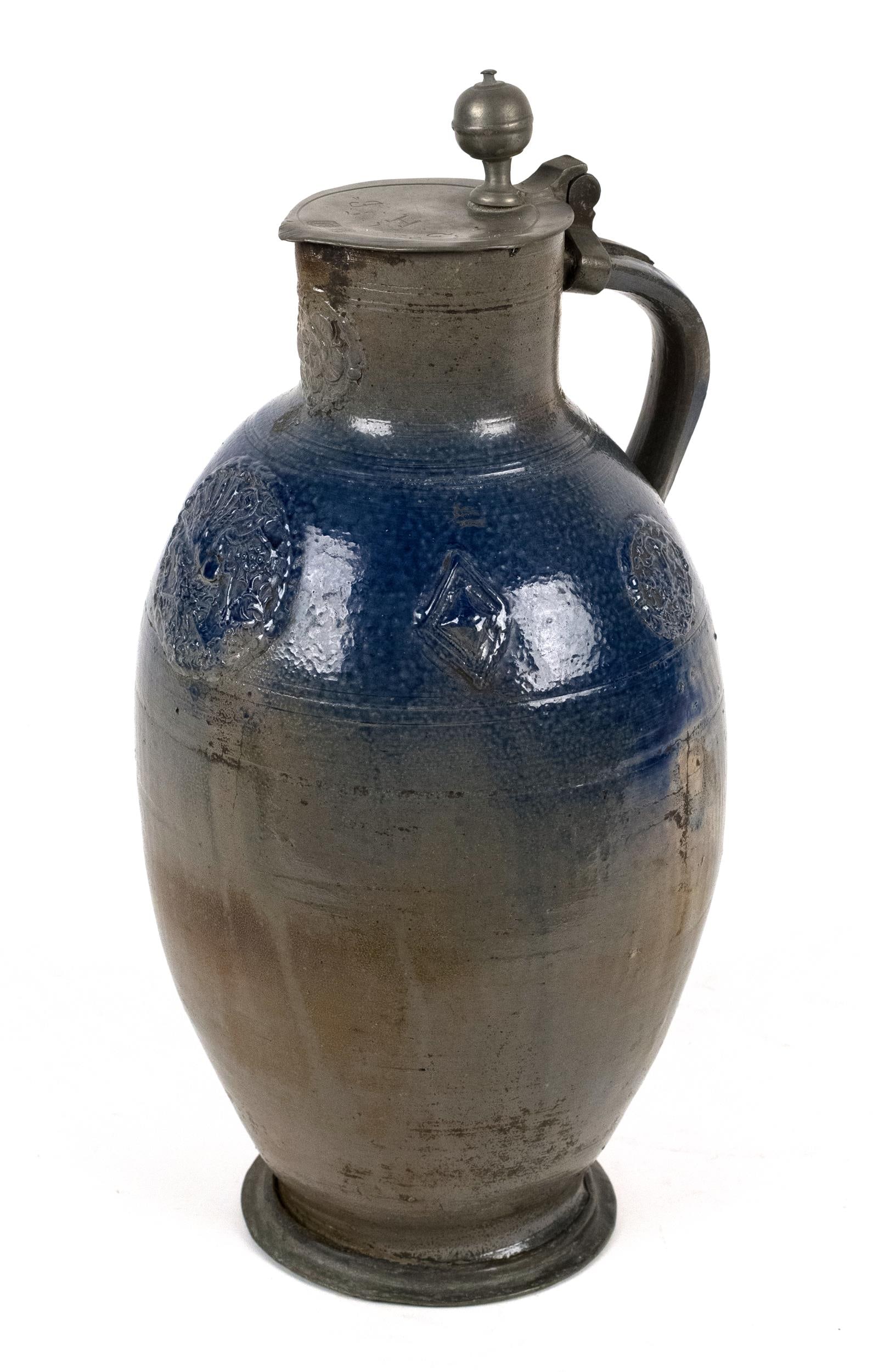 17TH C. CONTINENTAL SALT GLAZED FLAGON. (1 of 14)