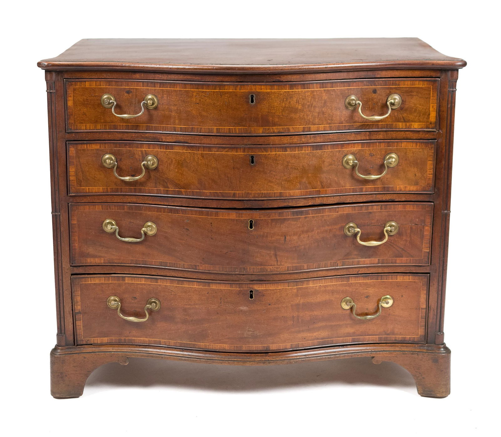 18TH C. INLAID MAHOGANY SERPENTINE FRONT CHEST. (1 of 12)