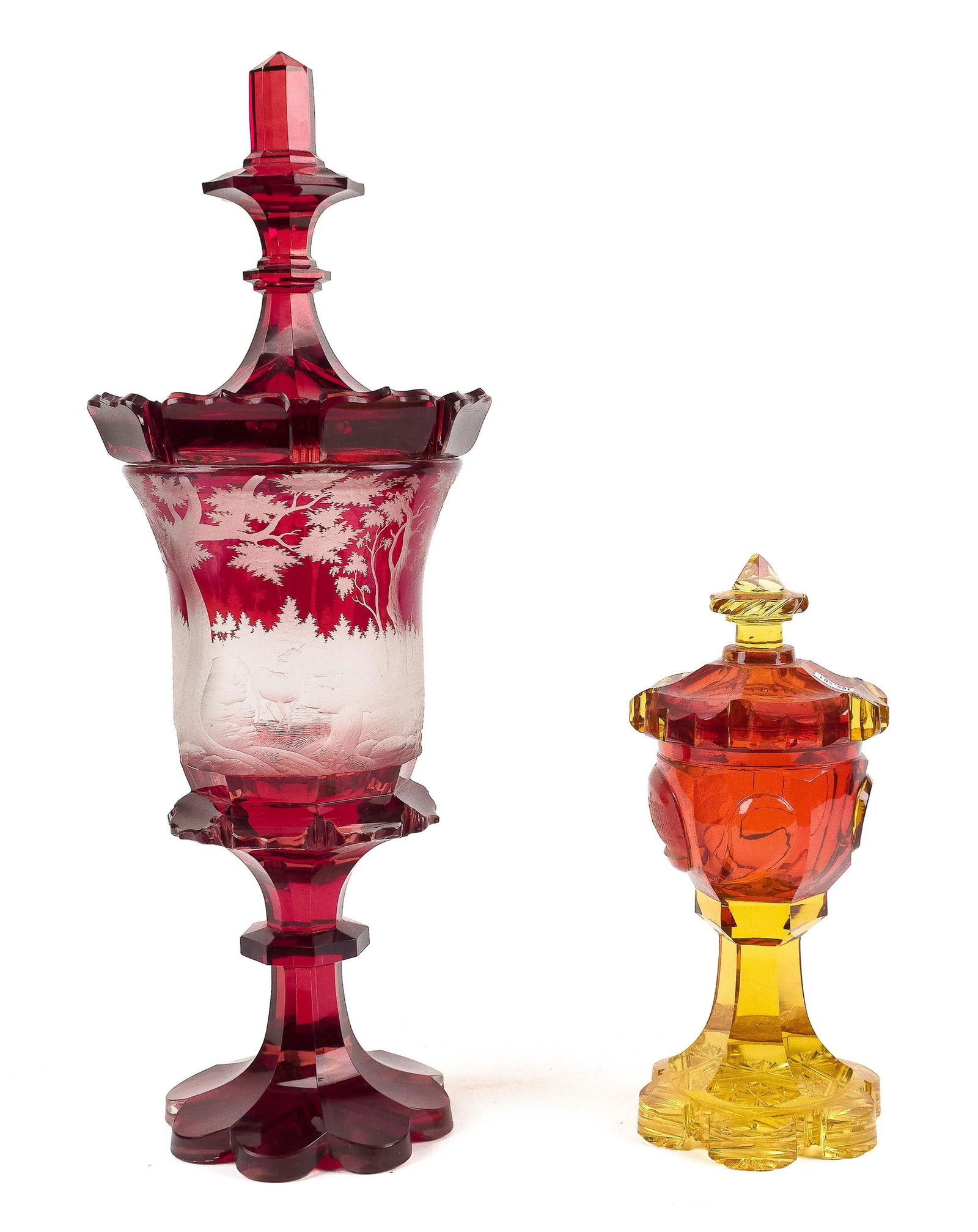 TWO 19TH C. BOHEMIAN ETCHED GLASS POKALS. (1 of 18)