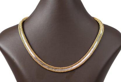 VINTAGE 18K YELLOW & WHITE GOLD NECKLACE.