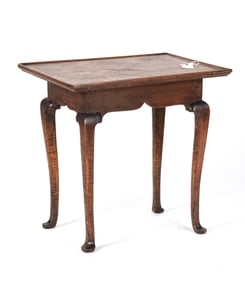 18TH C. NH QUEEN ANNE TIGER MAPLE TEA TABLE.