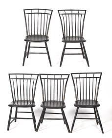 FIVE EARLY 19TH C. WINDSOR CHAIRS.