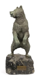ANTIQUE BRONZE BEAR ON MARBLE BASE