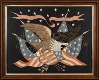 LATE 19TH C. PATRIOTIC EAGLE NEEDLEWORK.