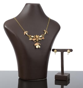 VINTAGE 14K GOLD OAK LEAF, ACORN & ELK'S TOOTH SUITE.