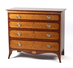19TH C. BIRDSEYE MAPLE AND CHERRY CHEST.