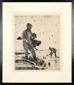 FRANK W. BENSON ETCHING, WILD WINTER FOWLING.