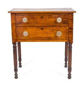19TH C. TWO DRAWER TIGER MAPLE STAND