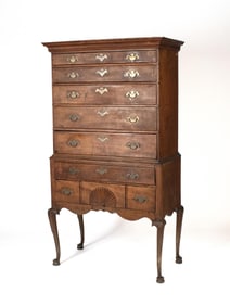 18TH C. CURLY MAPLE NEW HAMPSHIRE HIGHBOY.