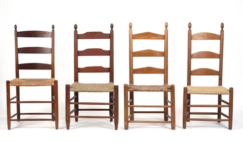 FOUR ANTIQUE SHAKER YOUTH CHAIRS.