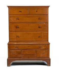 19TH C. MAPLE CHEST ON CHEST.