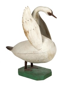 CARVED AND PAINTED FOLK ART SWAN.