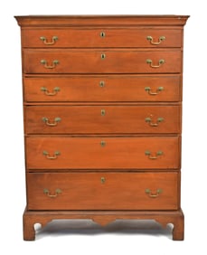 PAINTED 18TH C. CHIPPENDALE MAPLE TALL CHEST.