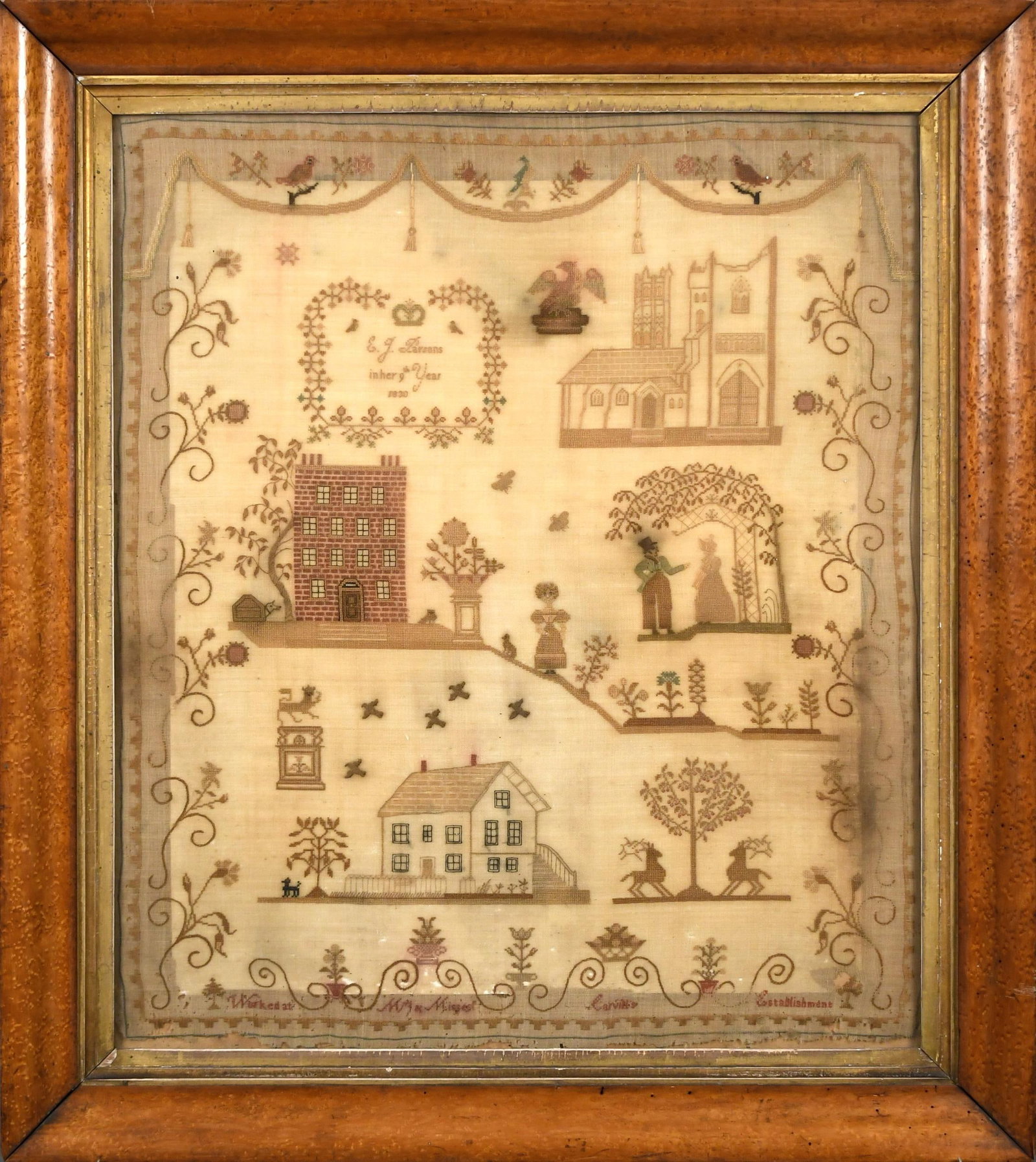 E.G. PARSONS 1830 NEEDLEWORK SAMPLER. (1 of 8)