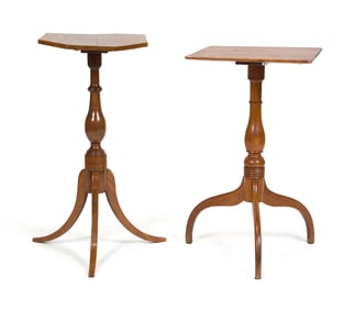 TWO 19TH C. CHERRY CANDLE STANDS