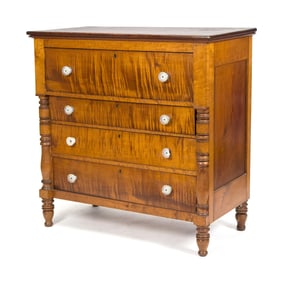 19TH C. AMERICAN TIGER MAPLE CHEST.