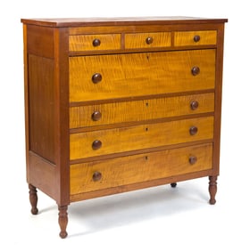 19TH C. FEDERAL CHERRY AND TIGER MAPLE CHEST