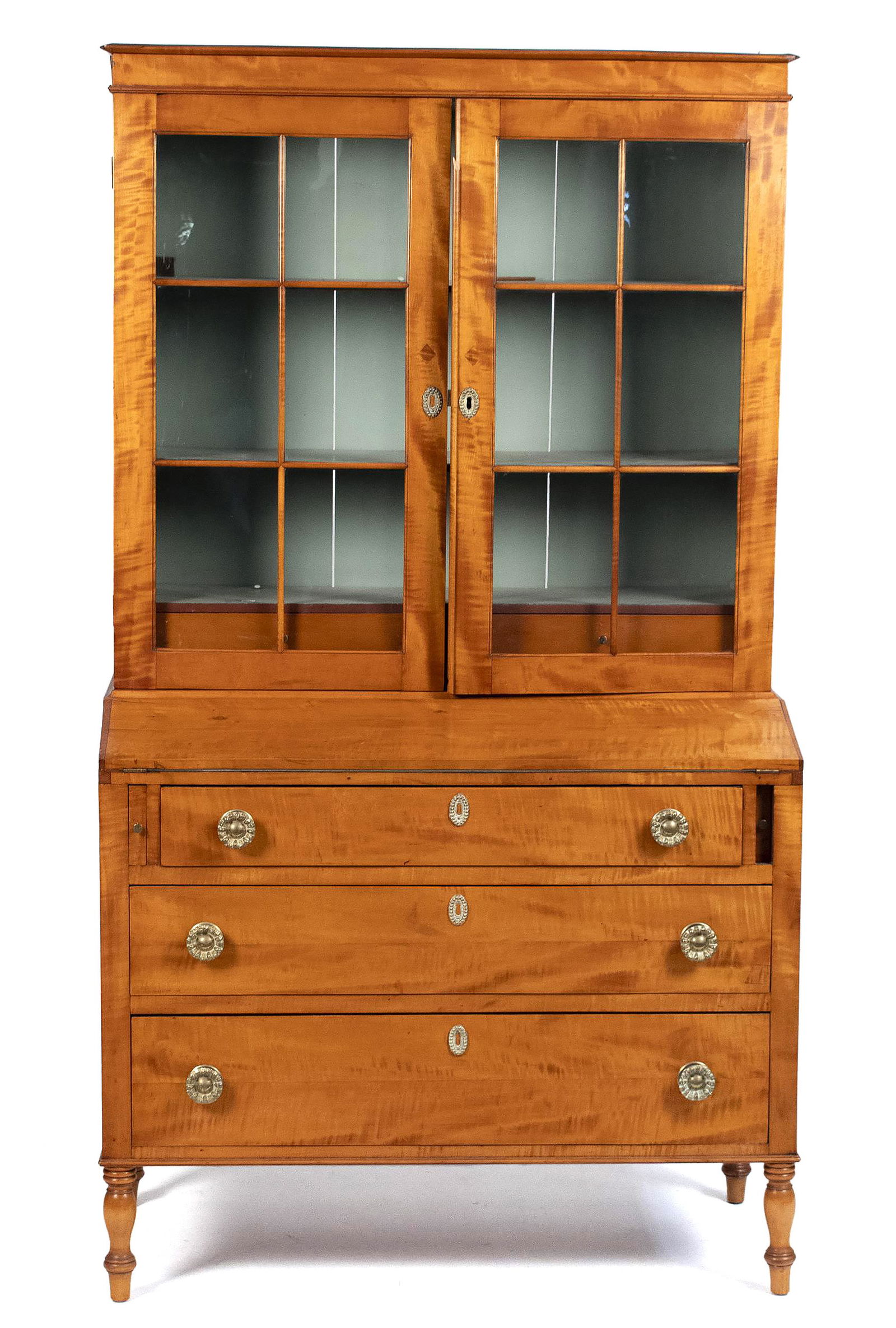 19TH C. AMERICAN FEDERAL CURLY MAPLE SECRETARY. (1 of 13)