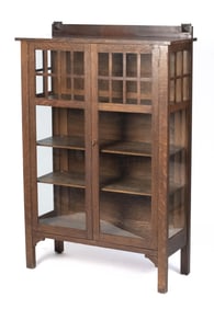 ANTIQUE MISSION OAK BOOKCASE/ CHINA CABINET.