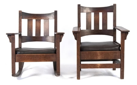 ANTIQUE MISSION OAK CHAIRS, 2PCS.