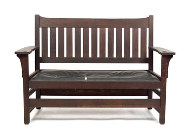 L & JG STICKLEY OAK SETTEE.