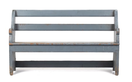 ANTIQUE BLUE PAINTED BENCH.