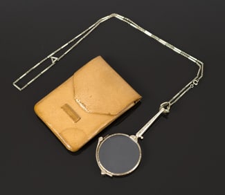 ANTIQUE 10K GOLD LORGNETTES, HAND ENGRAVED W/ CHAIN.