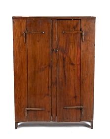 19TH C. PRIMITIVE HARD PINE TWO DOOR CUPBOARD.