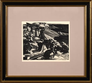 CLARE LEIGHTON WOODCUT, CORSICAN WASHERWOMEN.