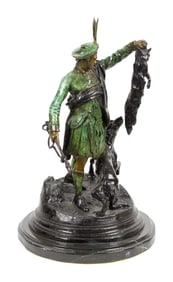 AFTER PIERRE JULES MENE, BRONZE, HUNTER WITH FOX.