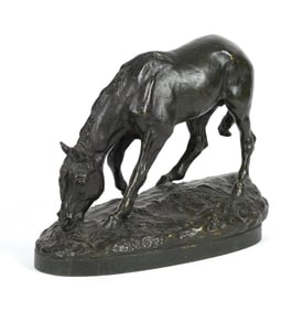 EMILE GAULARD BRONZE, GRAZING HORSE.