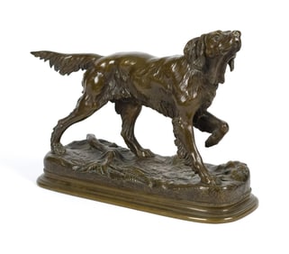 JULES MOIGNIEZ BRONZE, SETTER POINTING.