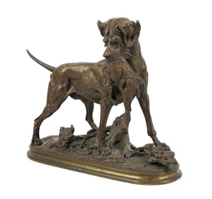 EDOUARD PAUL DELABRIERRE BRONZE, HOUND WITH HARE.