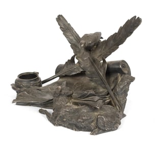 JULES MOIGNIEZ BRONZE INKWELL, FABLE DE LA FONTAINE.