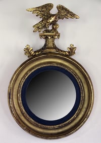 EARLY 19TH C. CONVEX MIRROR, EAGLE CREST.