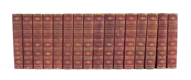 WORKS OF WILLIAM H PRESCOTT FINE BINDINGS C1884.