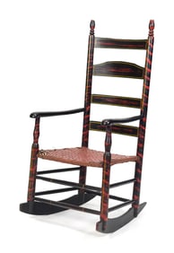 19TH C. PAINT DECORATED STATE ME. ROCKER.