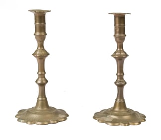 PR. OF 18TH C. BRASS CANDLESTICKS.