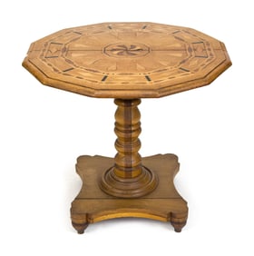 19TH INLAID FOLK ART CENTER TABLE.