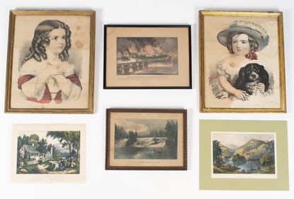 AMERICAN LITHOGRAPHY 6 19TH C CURRIER & IVES PRINTS.