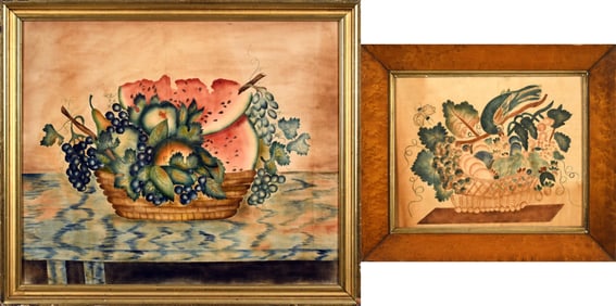 TWO ANTIQUE THEROEM PAINTINGS ON VELVET