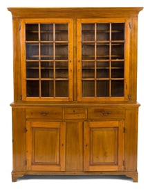 18TH C. PA POPLAR SET BACK CUPBOARD.