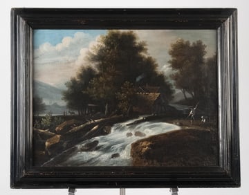 ANTIQUE EUROPEAN OIL ON CANVAS, LANDSCAPE.