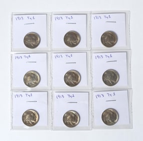 NINE EARLY 20TH C. BUFFALO NICKELS.